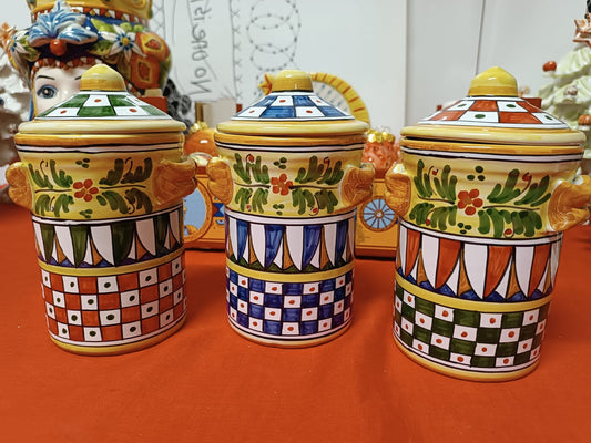 Barattoli Ceramica di Caltagirone decorati a mano per sale, zucchero, spezie